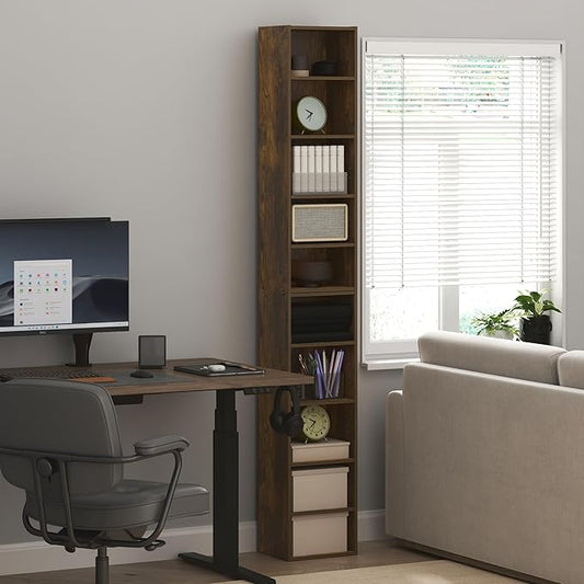 Furinno PASIR Book Shelf, 10-Tier Bookshelf, Bookcase with Open Shelf, 9.2 x 11.8 x 78.7, for Living Room, Bedroom, Home Office, Amber Pine