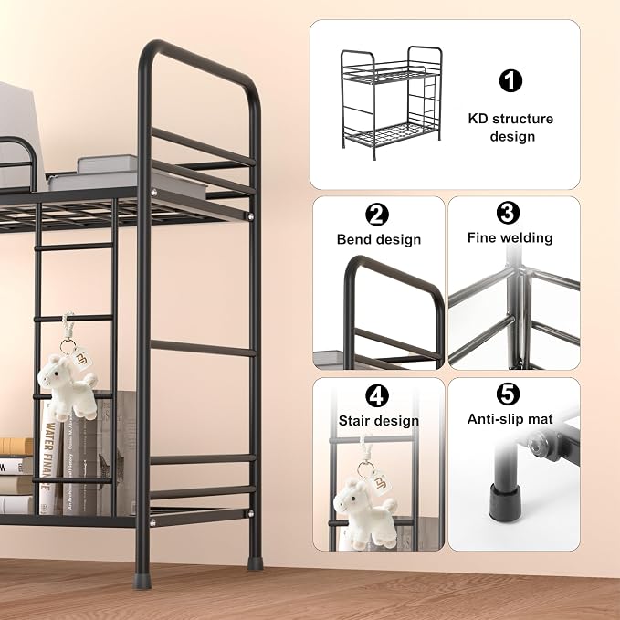Desktop Shelf Organizer, 2 Tier k Organizer Storage Rack and Frees Up The Space of The Desk, Small Metal Bookshelf with Bunk Bed Design for Dormitory, Home, Office