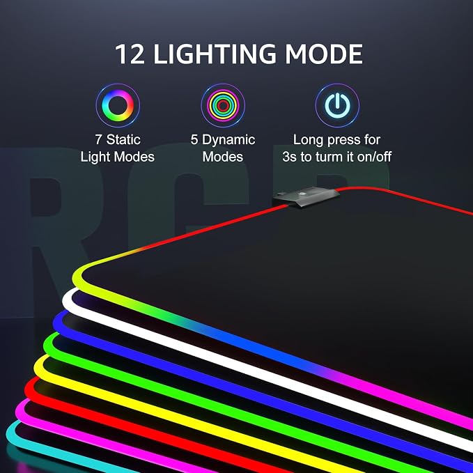 KTRIO RGB Large Gaming Mouse Pad, 35.4 x 15.7 in, RGB Black, XXXL | Smooth Micro-Weave Surface, RGB Lighting Design, Non-Slip Rubber Base, Durable Stitched Edges, Office & Home Use
