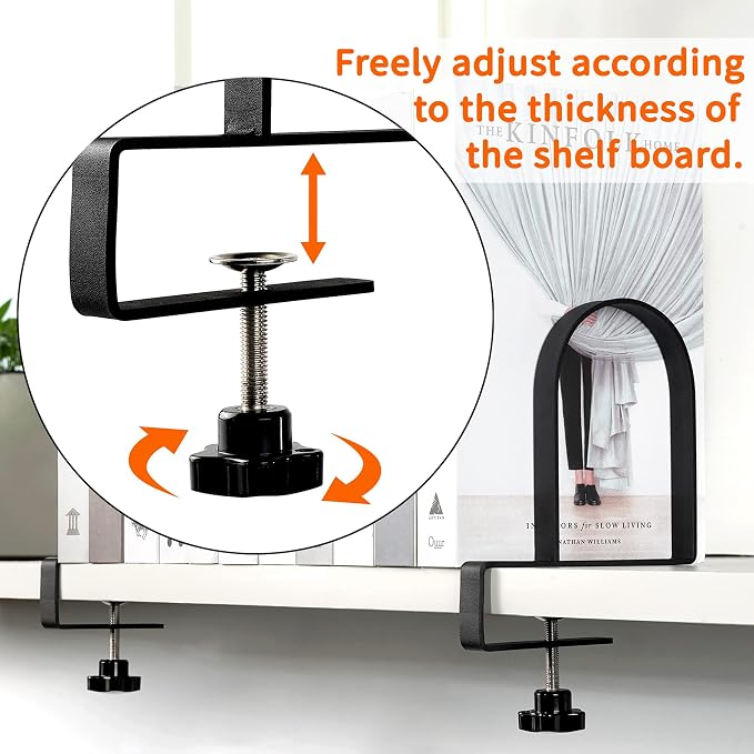Metal Book Ends for Shelves - Heavy Duty Adjustable Bookends Clamped Metal Book Organizer Storage Holders, Non-Skid Bookends Stoppers
