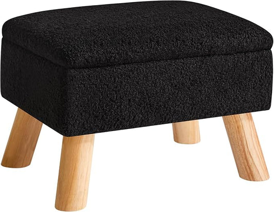 YMYNY Storage Ottoman,Small Foot Stool, 15.75"×11.81"×11.02" Black,HBD042B | Teddy Velvet,Sturdy Wood Legs, Foot Rest With Padded Seat, For Living Room Bedroom Couch Entryway