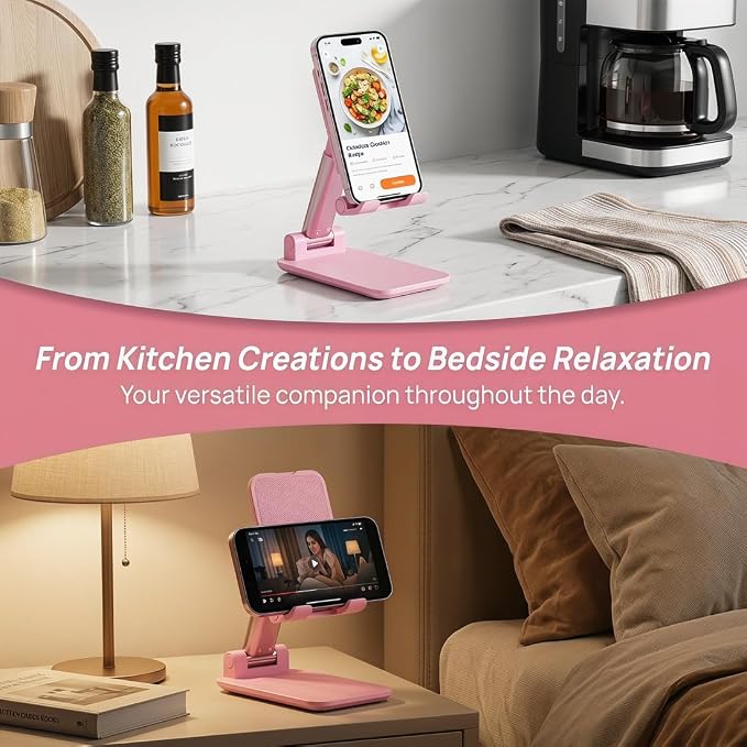 Phone Stand for Desk Cell Phone Holder Stands for iphones, Sakura Pink | Mini, Cute, Portable, Fully Foldable, Under 8" Devices, All Smart phones, Office Accessories
