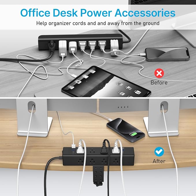 CCCEI 45W Per Side USB-C Desktop Outlet Station, Clamp Power Strip Surge Protector 4800J, Home Office Standing Desk Organizers and Accessories, 4FT 14AWG 15A Extension Cord, Switch, ETL Listing.