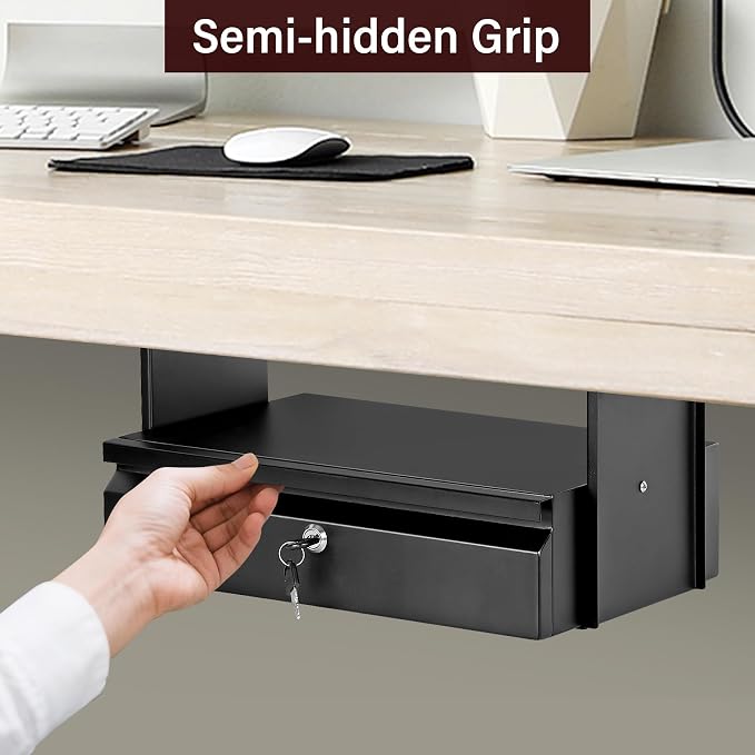 Under Desk Drawer 15.7" x 11.8" x 4.3" | Under Desk Pull Out Drawer with Lock and Keys, 4.3” & 7.5” Optional Bracket Height, Storage Organizer for Workbench