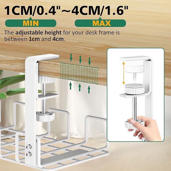 Under Desk Cable Management Tray, L 15.7''W 6.3'' No Drill Steel Desk Cable Organizers, Wire Management Tray Cable Management Rack, Desk Cable Tray Wire Organizer with Desk Cord Organizer