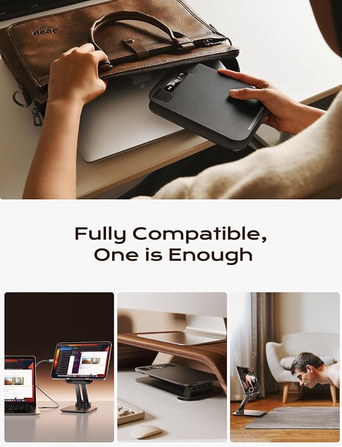 LISEN Tablet Stand for iPad, Tablet Holder for Desk, Desk Accessories Portable Monitor Stand for Apple iPad mini Air Switch Kindle, Adjustable Height and Angle, Foldable Design for Travel
