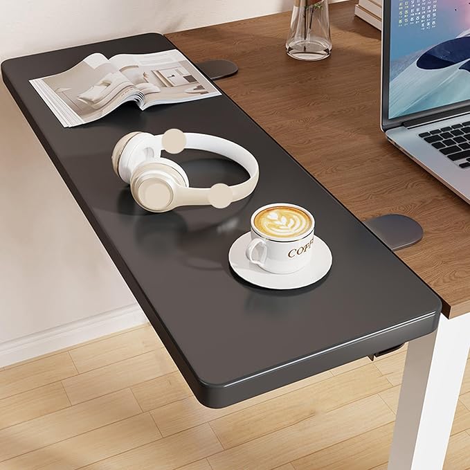 Black,60 * 20,Desk Extender Tray, 27.5" x 7.8" Clamp On Desk Shelf, Desk Extension with Rounded-Edge, Table Desk Arm Rest, Clamp On Keyboard Tray for Office and Home, Workstation Organizer