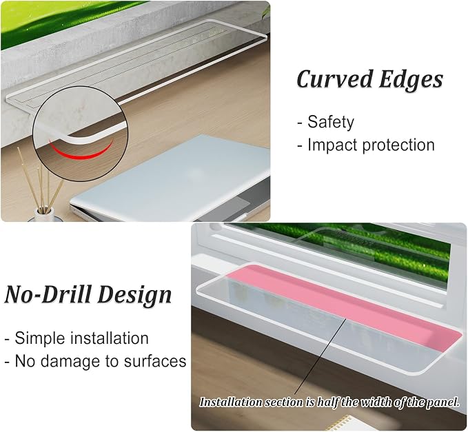 Acrylic Window Sill Led Shelf Extender for Plants, Clear Keyboard Desk Table Extension Tray No Drilling, Universal No DAMA Window Extension (LxW 45x20cm (17 3/4inx7 7/8in))
