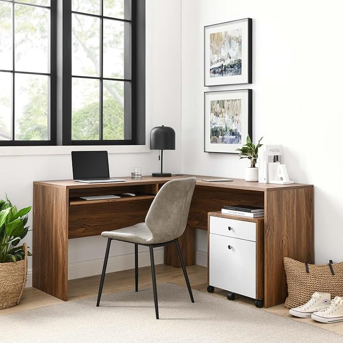 Modway EEI-5822-WAL-WHI Transmit Wood Desk and File Cabinet Set, Walnut White