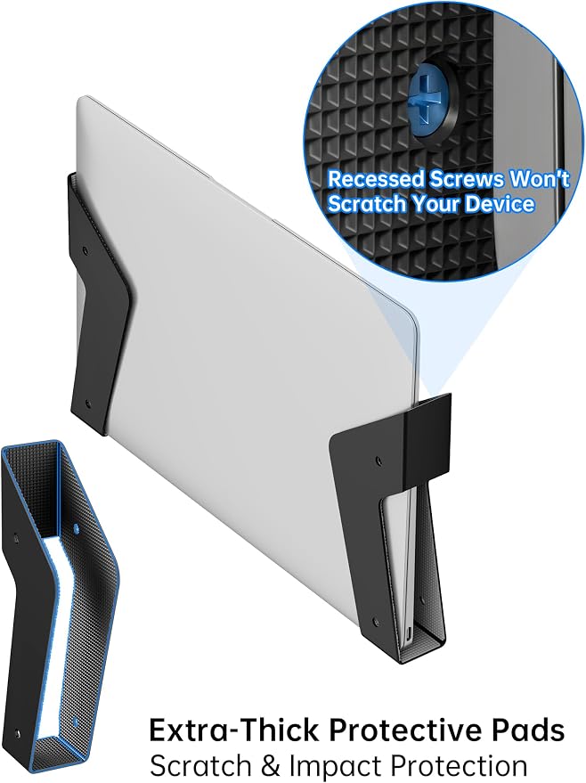 NiHome Under Desk Laptop Mount & Wall Holder, Adjustable Metal Bracket for MacBook, Keyboard, Tablet, Fits Devices up to 35mm, Screw or Adhesive Install, Space-Saving Tray Under-Desk Storage