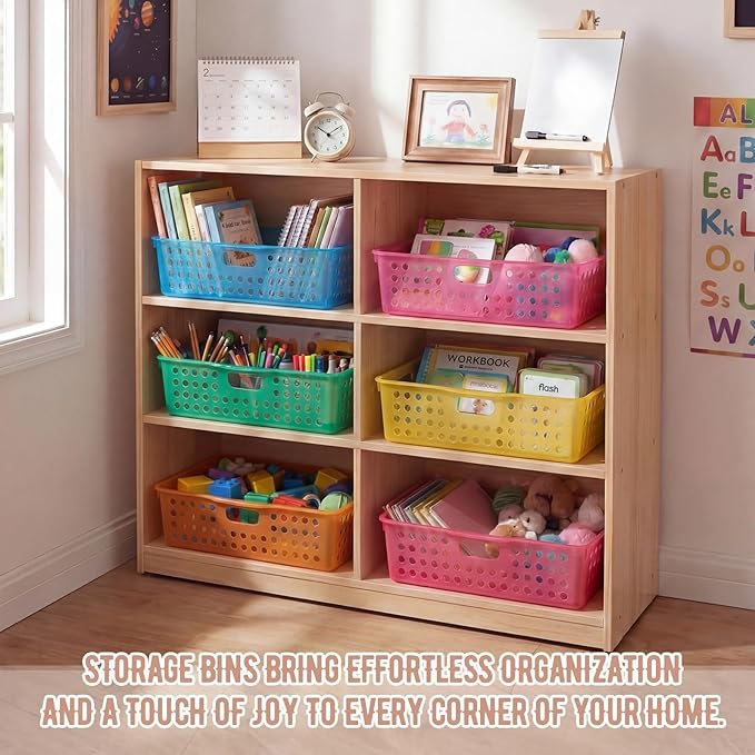 Geetery 12 Pack Classroom Storage Baskets with Handle 14''x10'' Paper Tray Holds A4 Turn in Trays Plastic Paper Baskets Desk Organizer Bin for Classroom, Library, Office, Home (Translucent Colors)