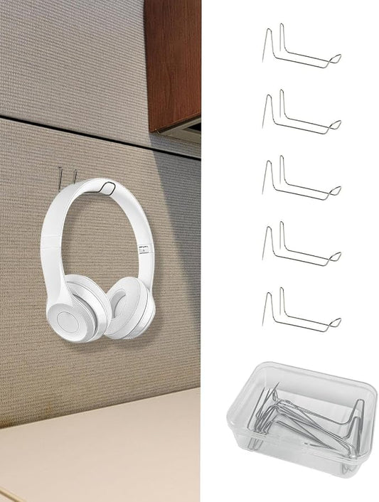 Cubicle Hooks for Office Fabric Wall, Hanging Organizer for Keys Headphones Office Supplies, Space Saving Storage (Silver (5 Packs))