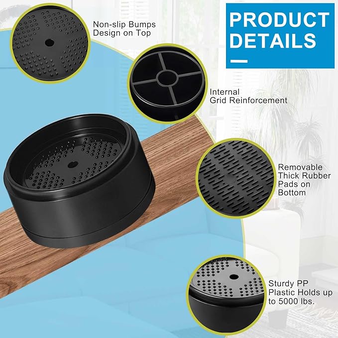 Bed Risers 1 inch, 2 inch, 3 inch, 4 inch Heavy Duty, Adjustable Furniture Riser for Table Desk Couch Sofa Chair Refrigerator Washing Machine, Stackable Bed Raisers Blocks (Black 16 Pack, 1 inch)