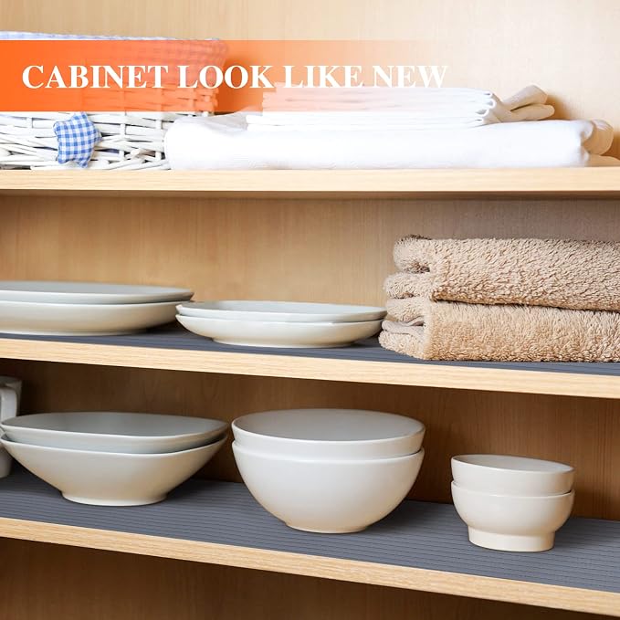 Mcrbeay Shelf Liners for Kitchen Cabinets, Non-Adhesive, 12Inch x 30Ft, Non-Slip Kitchen Drawer Liner, Waterproof Durable Cabinet Liners for Shelves, Pantry, Dark Gray