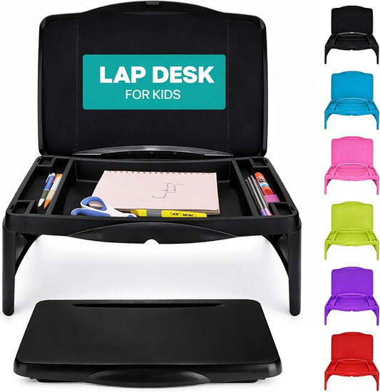MAVOCRAFT Foldable Kids Lap Tray with Storage - Portable Lap Desk Kids & Adults - Kids Lap Desk for Breakfast in Bed, Serving Tray, Car Desk & Gaming (Black)