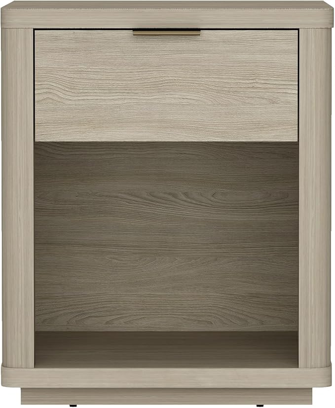 Manhattan Comfort Evelyn Nightstand with Drawer and Open Shelf, Modern Minimalist Side End Table with Raised Base, Easy Assembly Small Accent Table for Bedroom, Dorms & Living Room in Natural Oak