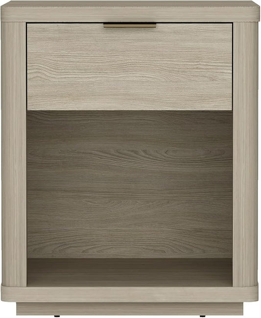Manhattan Comfort Evelyn Nightstand with Drawer and Open Shelf, Modern Minimalist Side End Table with Raised Base, Easy Assembly Small Accent Table for Bedroom, Dorms & Living Room in Natural Oak