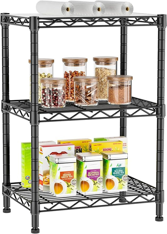 Golpart 3 Tier Adjustable Storage Shelves Heavy Duty Metal Utility Shelf Wire Shelving Unit Organizer Rack for Home Kitchen Office Bathroom Pantry Room 12" D x 18" W x 30" H