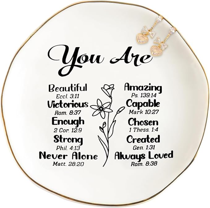 Ceramic Ring Dish Jewelry Tray For Mom Sister Friends Trinket Dish Confirmation Gifts For Teen Girls Christian Gifts For Women Trinket Tray Religious Gifts Spiritual Gifts For Women Confirmation Gifts