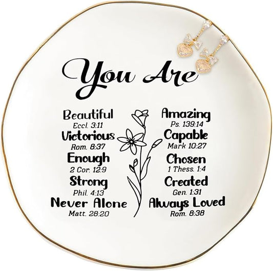 Ceramic Ring Dish Jewelry Tray For Mom Sister Friends Trinket Dish Confirmation Gifts For Teen Girls Christian Gifts For Women Trinket Tray Religious Gifts Spiritual Gifts For Women Confirmation Gifts