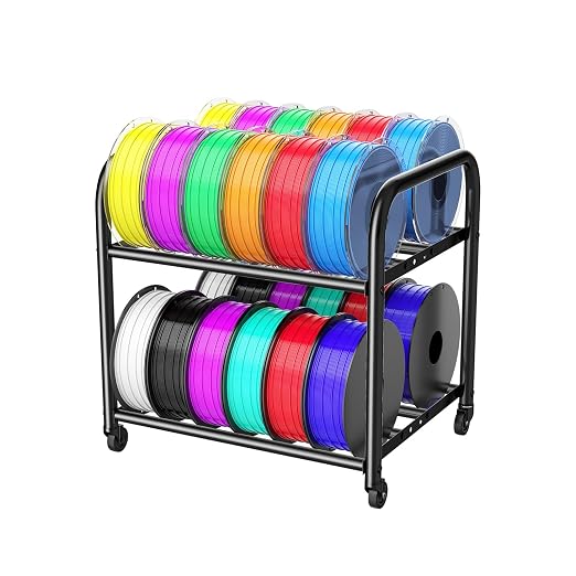 2-Tier Metal Filament Rack, Compact Under Desk 3D Filament Spools Rolling Cart with Adjustable Spools Storage Holds 24+ PLA/ABS/TPU Filaments, for Home, Office Workshop, Studio