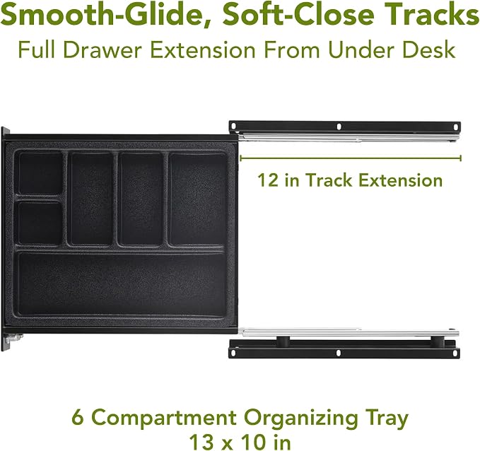 PERFECT POSTURE Max Under Desk Storage Drawer – Large Desk Drawer with Lock for Regular & Sit-Stand Standing Desks, Black (12.3” x 12.8”)