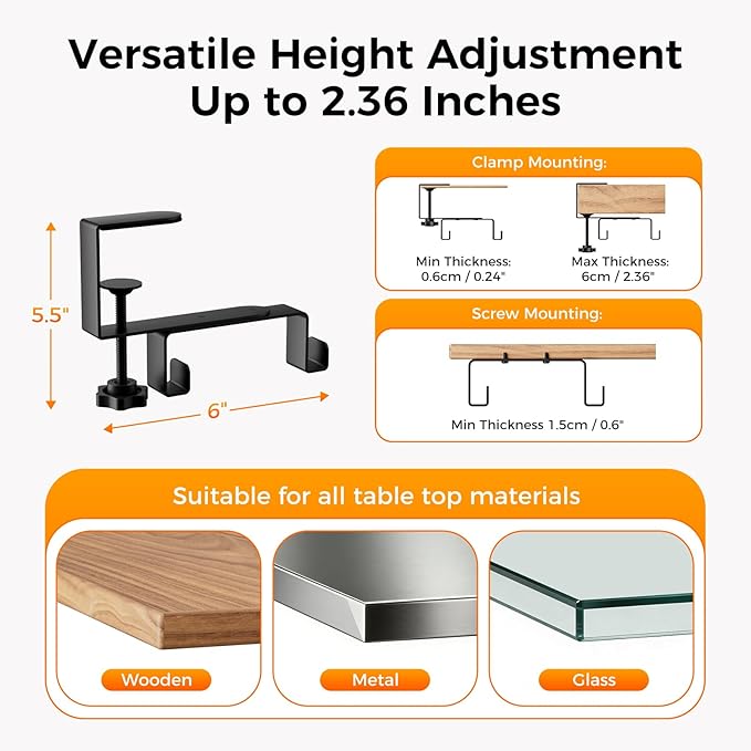 Cable Management Tray Under Desk, 38" No Drill Standing Desk Cable Organizer with Clamp/Screw Mount,Wire Cord Organizer for Table, Cable Tray for Office, Home