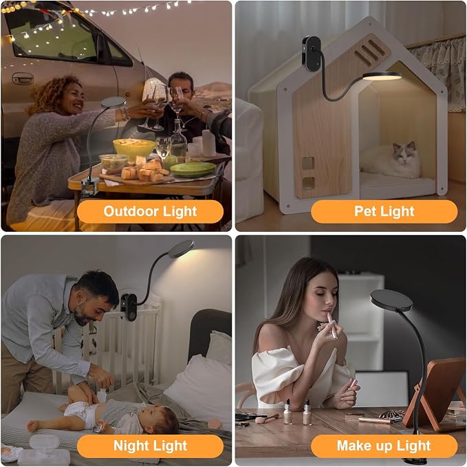 Rechargeable Clip on Light for Bed, 97 LED Cordless Reading Lamp with 3 Color Modes & 10 Brightness Levels, Portable and Flexible Book Light Clamp on Office Desk Bunk Bed Dorm Headboard (Black/4.7'')