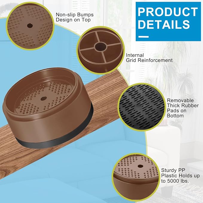 Bed Risers 1 inch, 2 inch, 3 inch, 4 inch Heavy Duty, Adjustable Furniture Riser for Table Desk Couch Sofa Chair Refrigerator Washing Machine, Stackable Bed Raisers Blocks (Brown 16 Pack, 1 inch)