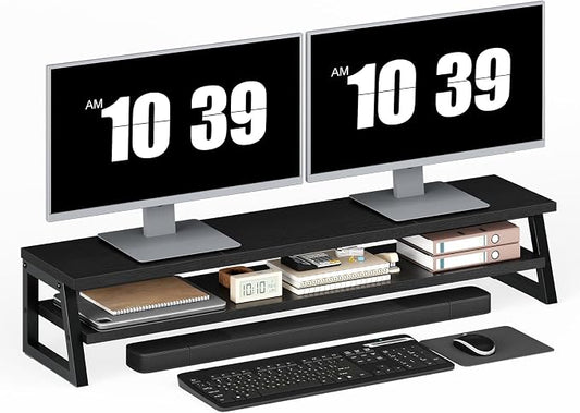 HOOBRO 2-Tier Dual Monitor Stand Riser, 39 Inch Large Computer Monitor Stand for 2 Monitors, Computer Monitor Riser, Desk Shelf Organizer for Office Desk, Accessories, Black BB122CJ01