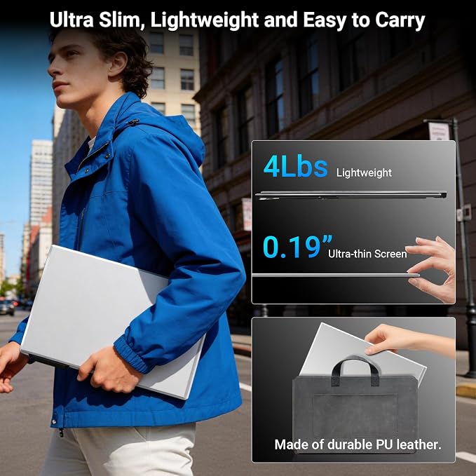 15.6" Laptop Screen Extender, 1080P FHD Triple Portable Monitor for Laptops, Ultra-Slim Travel Dual Monitor Fit for 12"-17.3" Laptops, USB-C Plug&Play Extended Screen Compatible with Win/Mac/Android