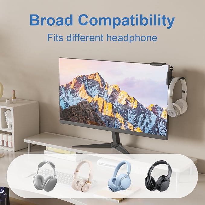 Headphone Holder for Screen, Plastic Headphone Stand, Headset Stand Suitable for AirPods Max, Sony, Bose, Beats and More (black)