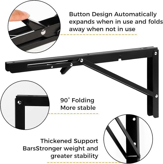 Dntorx 12 Inch Folding Shelf Brackets, 2 Pcs Heavy Duty Metal Collapsible Shelf Bracket Wall Mounted Brackets for Fold Down Table Wall Mounted Brackets for Shelves Space Saving