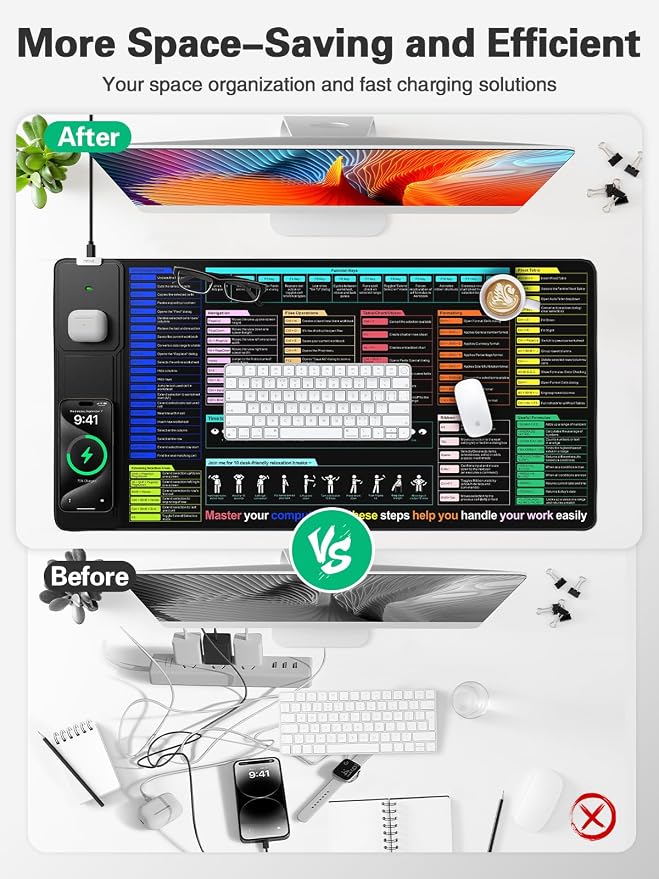 Mouse Pad with Foldable Phone Holder, Wireless Charging Desk Mat 31.5x15.75 Mousepad with Superior Micro-Weave Cloth Non-Slip Waterproof Desk Pad