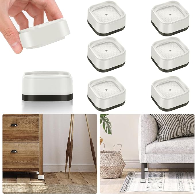 6 Pack Furniture Risers 1 Inch, Adjustable Bed Risers Heavy Duty for Table Desk Couch Chair Sofa Cabinet Bed Legs Dorm, Square Stackable Bed Raisers Blocks Lift Height 1", 2" or 3", White