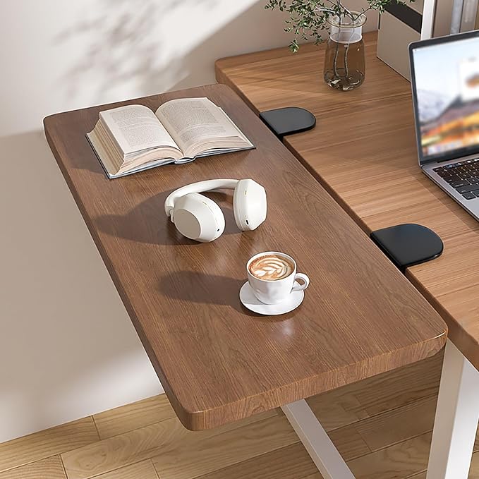 High-load-bearing Desktop Extension Tray,Flush-mount Desktop Extender,Drill-free Installation,90° Foldable Design,Suitable for Office,study,and Workstations(Walnut,40cm/15.7in)