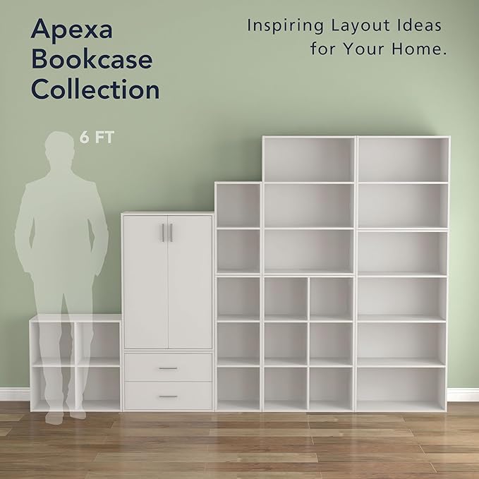 Homes: Inside + Out Apexa 3-Tier Stackable Wood Bookcase with Doors, Cube Storage Organizer Shelves, Small Food Pantry Cabinet, Dorm Teen Room Decor & Bedroom, Home Office, Kitchen, White
