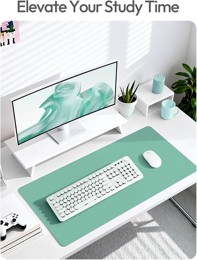 YSAGi Leather Desk Protector, Office Mat, Large Mouse Mat, Non-Slip PU Leather Blotter, Laptop Desk Mat, Waterproof Writing Pad for Office and Home (Green-Blue, 31.5" x 15.8")