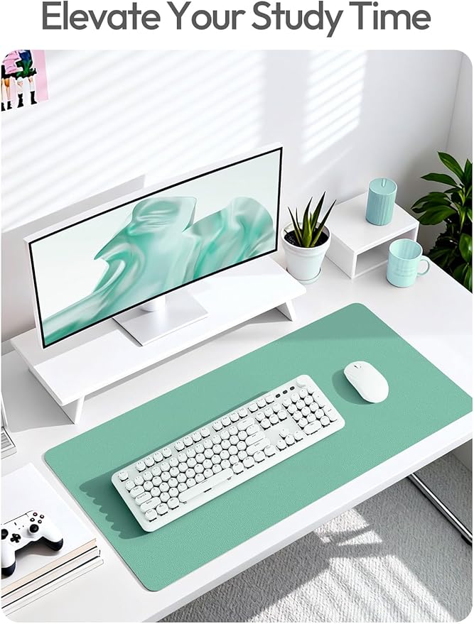 YSAGi Leather Desk Pad Protector, Office Desk Mat, Large Mouse Pad, Non-Slip PU Leather Desk Blotter, Laptop Desk Pad, Waterproof Desk Writing Pad for Office and Home (Green-Blue,55" x 17.2")