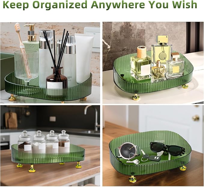 Perfume Organizer, Bathroom Vanity Tray, Acrylic Makeup Trays for Dresser Top, Countertop Decorative Plastic Decor Tray, Perfume Organizer for Women, organizador de perfumes Dark Green
