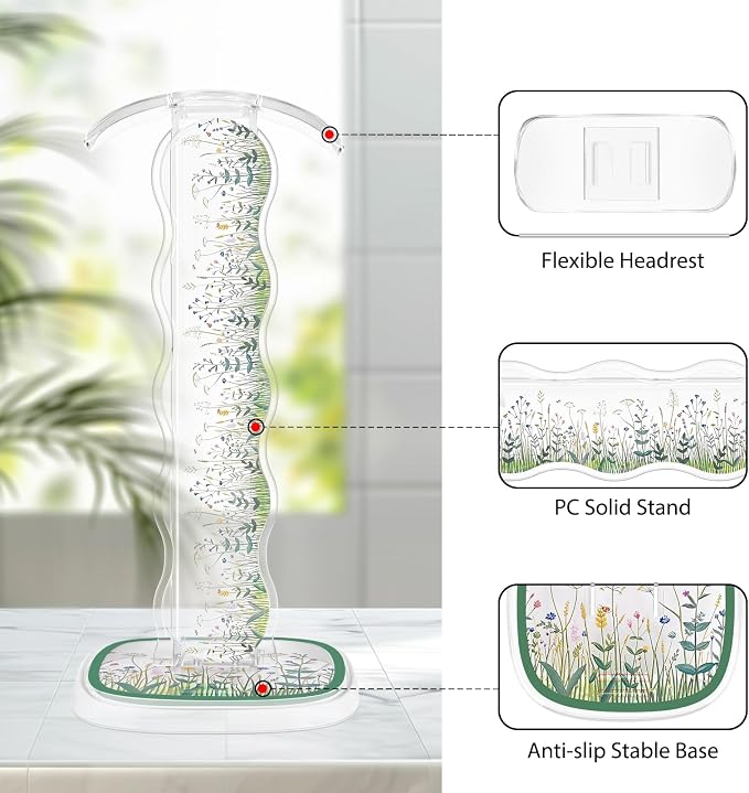 CamyCosy Clear Headphone Stand Gaming Headset Holder for Desk,Wild Flowers Garden Pattern Earphone Stand Cellphone Stand Desk Accessories for All Headphones Size