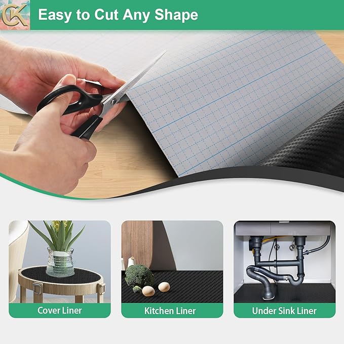 Self-Adhesive Shelf Liner Kitchen Liner, Waterproof Backed Paper Easy Peel and Stick Contact Liner Without Residue for Decor Your Desk Surface, Kitchen Countertops (Black, 23.6 x 236.2 inches)