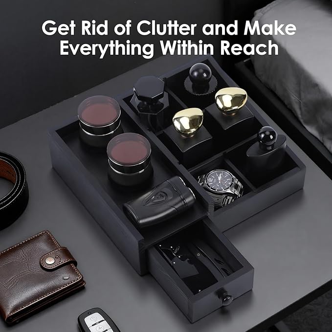 Organizer for Men,Bathroom Countertop Organizers,Perfume Organizer,Cologne Organizers,Bathroom Storage,Perfume Stand,Dresser Organizer,Desk Organizer,Gifts for Men,Adjustable Partition(Black)