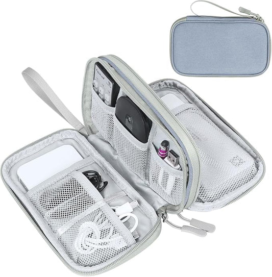 FYY Electronic Organizer, Travel Cable Organizer Bag Pouch Electronic Accessories Carry Case Portable Waterproof Double Layers Storage Bag for Cable, Charger, Phone, Earphone, Medium Size, Light Grey