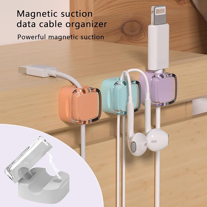 IFNOW 6 Pack Magnetic Cable Clips Cord Organizer Orange Self Adhesive Cord Holder Under Desk Cable Management for Home, Office, Car, Desk, Nightstand