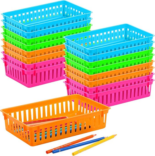 16 Pcs Classroom Storage Baskets Bins Crayon Holder Box Plastic Organizer Plastic Pencil Crayon Book Baskets for Library Storage Trays for Desk Drawer Home Office, 10.2 x 6.5 x 2.4 Inch