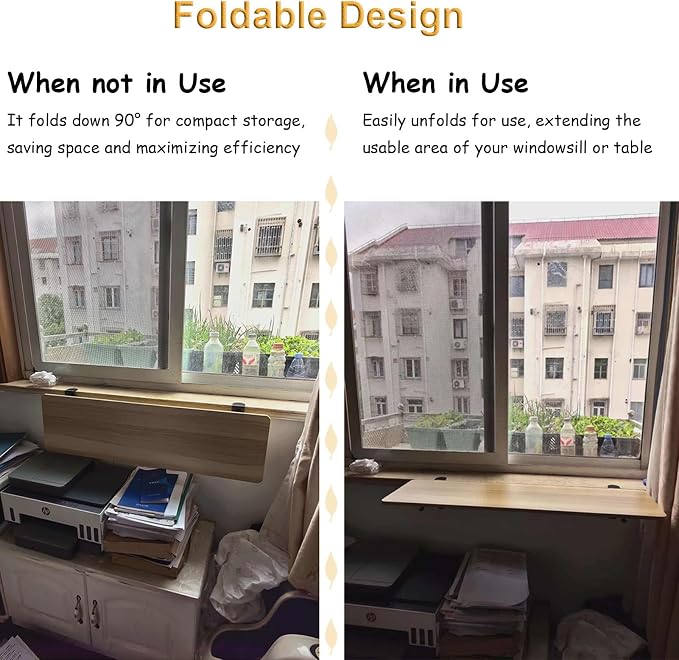 Foldable Small Window Sill Extender Clamp, Removable Desk Extension Shelf, Compact Countertop for Work & Study, Space-Saving Organizer Black 17.5x25cm(6 7/8x9 7/8")