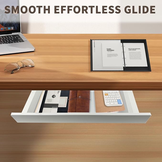 Under Desk Mounted Sliding Drawer to pull out, Attachable Desk Pencil Drawer Ball-Bearing Slides (White)