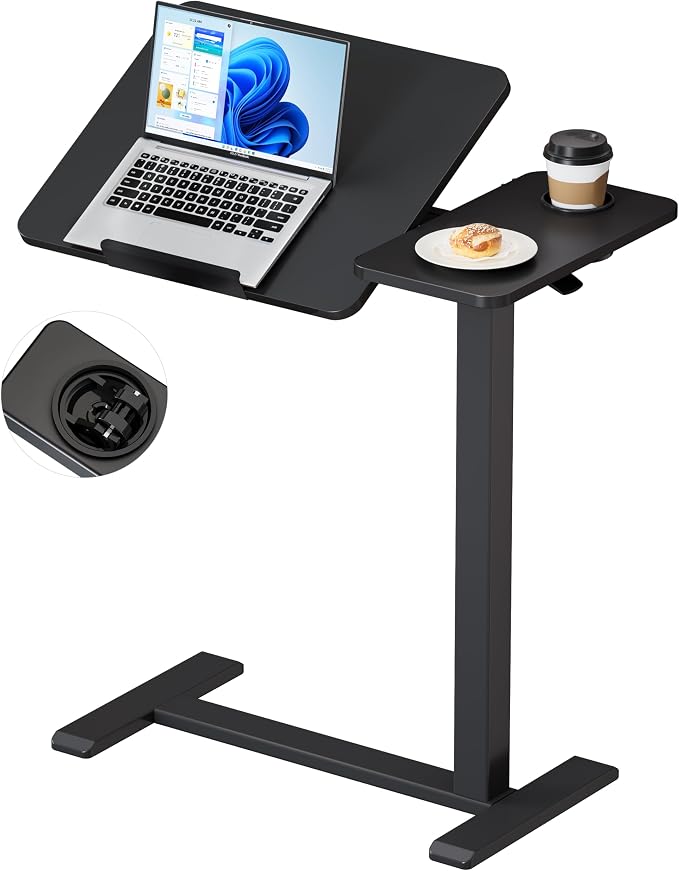 BZIUM Overbed Bedside Table with Hidden Wheels, Adjustable Medical Tilt Top Hospital Bed Table Over The Bed, Rolling Desk Mobile Standing Desk (31.5x15.8, Black)