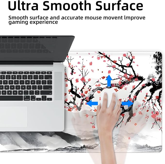 Galdas Mouse Pad for Gaming, Japanese Desk Mat,XXL XL Large Mouse Mat Long Extended Mousepad Non-Slip Rubber Mice Pads Stitched Edges Thin (31.5 x 11.8 x 0.12 Inches) Ink and Wash